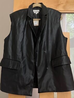 Native Youth Faux Leather Blazer Vest - Black